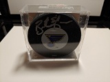 BLUES BRENT JOHNSON SIGNED PUCK TOPPS COA