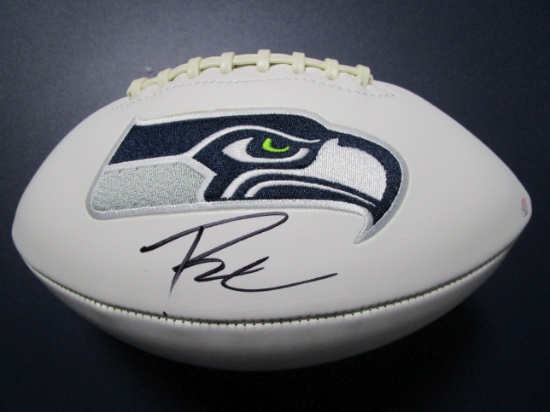 Russell Wilson of the Seattle Seahawks signed autographed logo football PAAS COA 541