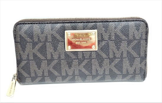 Womens Michael Kors Credit Card Money Coin Brown Monogram Wallet