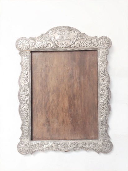 Rare Vintage Picture Frame 22" by 17" Wooden Stirling Stamped Silver / 900