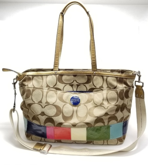 Designer Womens Large Jumbo Coach 18" by 12" by 8" Multi Color Purse