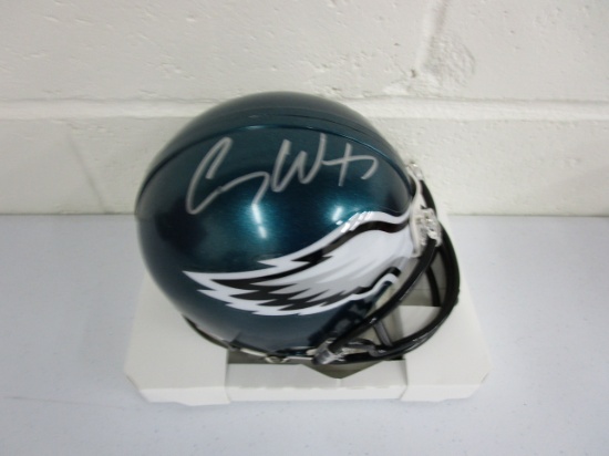 Carson Wentz of the Philadelphia Eagles signed autographed mini football helmet PAAS COA 041
