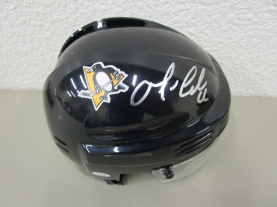 Mario Lemieux of the Pittsburgh Penguins signed autographed Hockey Mini Helmet COA COA 238