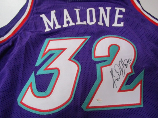 Karl Malone of the Utah Jazz signed autographed basketball jersey PAAS COA 303