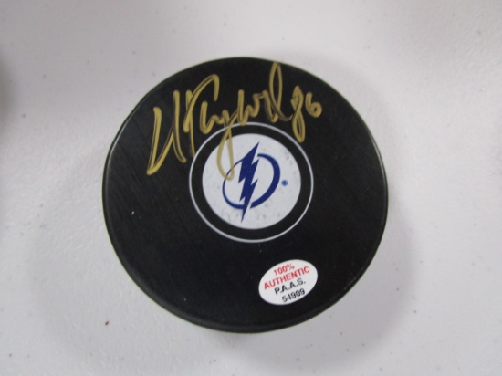 Nikita Kucherov of the Tampa Bay Lightning signed autographed logo hockey puck PAAS COA 909
