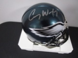 Carson Wentz of the Philadelphia Eagles signed autographed mini football helmet PAAS COA 928