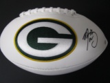 Aaron Rodgers of the Green Bay Packers signed autographed logo football PAAS COA 687