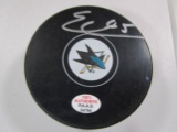 Erik Karlsson of the San Jose Sharks signed autographed logo hockey puck PAAS COA 794