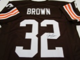 Jim Brown of the Cleveland Browns signed autographed football jersey PAAS COA 752
