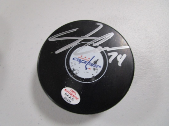 John Carison of the Washington Capitals signed autographed hockey puck PAAS COA 024