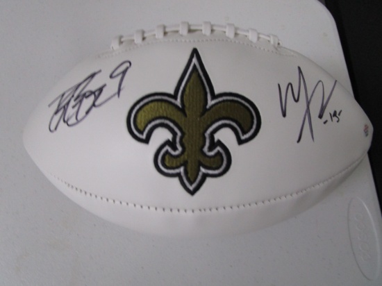 Drew Brees Michael Thomas of the Saints signed autographed logo football PAAS COA 635