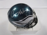 Carson Wentz of the Philadelphia Eagles signed autographed football mini helmet COA 927
