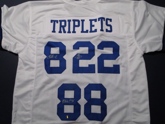 Emmitt Smith Troy Aikman Michael Irvin of the Cowboys signed triplet football jersey CA COA 195