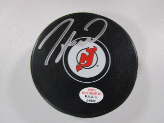 Taylor Hall of the New Jersey Devils signed autographed logo hockey puck PAAS COA 892