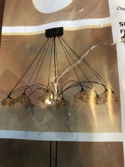 Large Hanging Wire Chandelier with Floral Domes