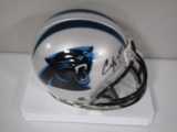 Christian McCaffrey of the Carolina Panthers signed autographed mini football helmet PAAS COA 732