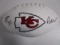 Patrick Mahomes Travis Kelce of the Kansas City Chiefs signed logo football PAAS COA 592