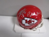 Patrick Mahomes Travis Kelce of the Kansas City Chiefs signed mini football helmet PAAS COA 652