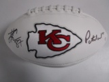 Patrick Mahomes Travis Kelce of the Kansas City Chiefs signed logo football PAAS COA 592