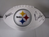 Franco Harris Terry Bradshaw of the Pittsburgh Steelers signed logo football PAAS COA 573