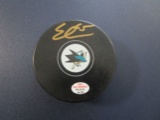 Erik Karlsson of the San Jose Sharks signed autographed logo hockey puck PAAS COA 792
