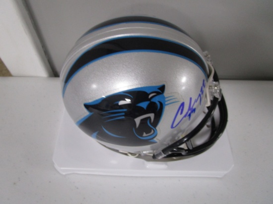 Christian McCaffrey of the Carolina Panthers signed autographed mini football helmet PAAS COA 727