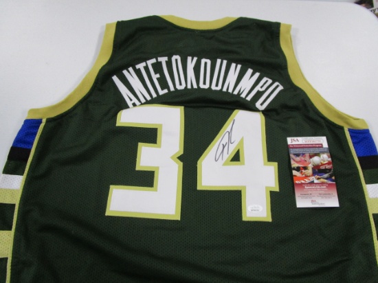 Giannis Anteokounmpo of the Milwaukee Bucks signed autographed basketball jersey JSA COA 755