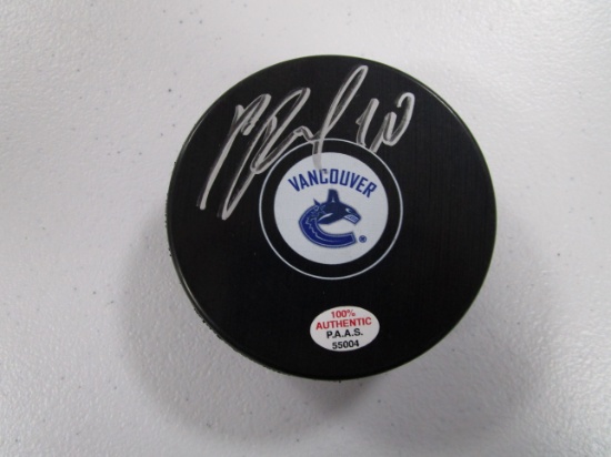 Pavel Bure of the Vancouver Canucks signed autographed hockey puck PAAS COA 004