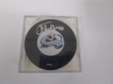 Alex Tanguay of the Colorado Avalanche signed autographed logo hockey puck TOPPS COA