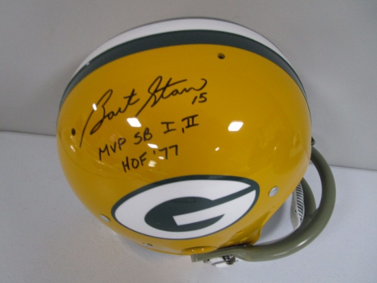 Bart Starr of the Green Bay Packers signed full size football helmet with Inscriptions TriStar COA 2