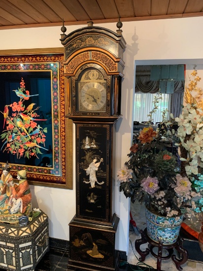 Grand Father Clock with Oriental Theme by Simpson Eriker