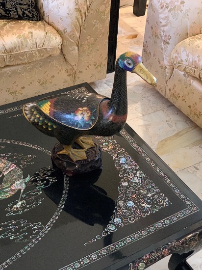 Pair of Cloisonne Ducks with wooden Bases