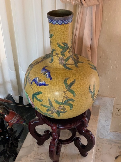 Large Cloisonne Vase with wooden stand