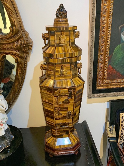 Hand Carved Tiger Eye Vases - Pair - appraise value -40,000.00