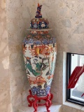 Large Oriental Vase with wooden base