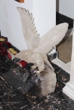 31 inch White Quartz Eagle with large smokey quartz base