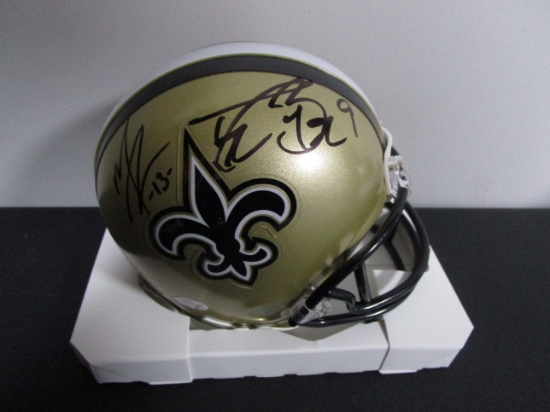 Drew Brees Michael Thomas of the New Orleans Saints signed mini football helmet PAAS COA 759