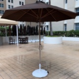 (1) Large Brown Outdoor Umbrella, Heavy Portable Base