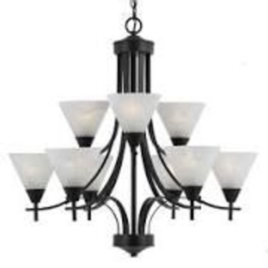 29" Chandelier in English Bronze with White Swirl