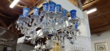Vintage Traditional Czech Bohemian Blue Glass Chandelier