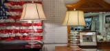 Pair of Vintage Lucite Triangle Post Table Lamps