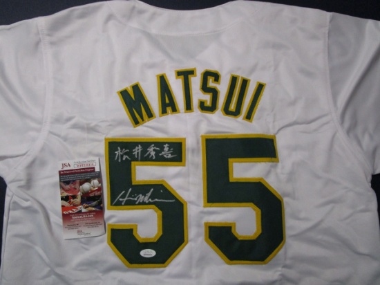 Hideki Matsui of the Oakland A's signed autographed baseball jersey JSA COA 114