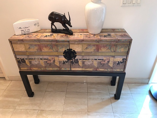 Oriental Handpainted Cabinet with Horse themed - 48 wide x 35 H x depth 12 inches