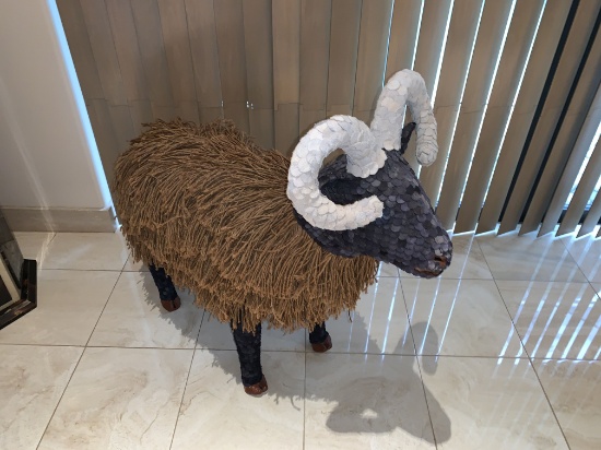 Ram made with Paper mache and rope-  32 x 36 inches