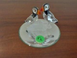 Swarovski Crystal - Two birds standing on glacier - mirrored base