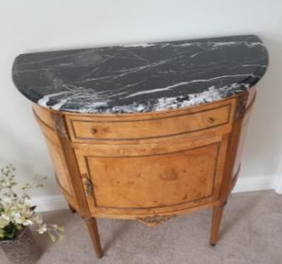 Half moon chest with marble top - has key - 32 x 32 inches