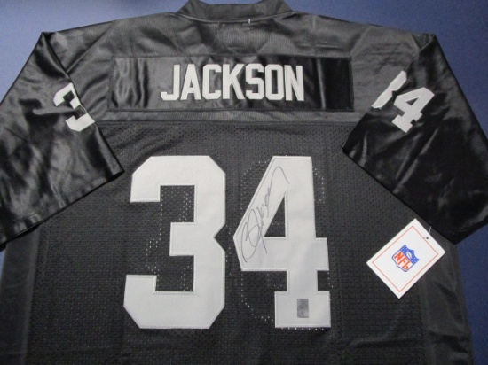 Bo Jackson of the Oakland Raiders signed autographed football jersey Player Authetnic Sticker