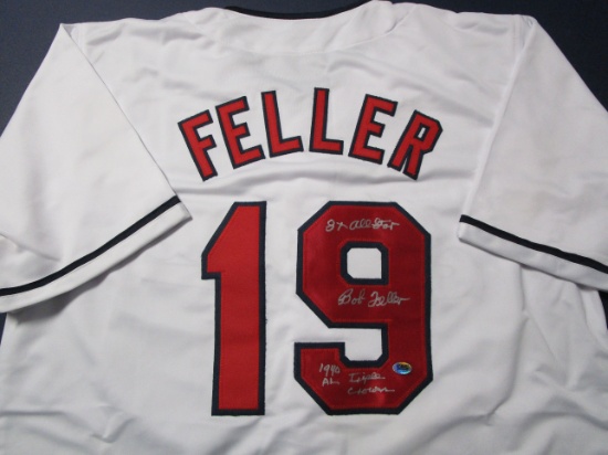 Bob Feller of the Cleveland Indians signed autographed baseball jersey with inscriptions CAS COA 849