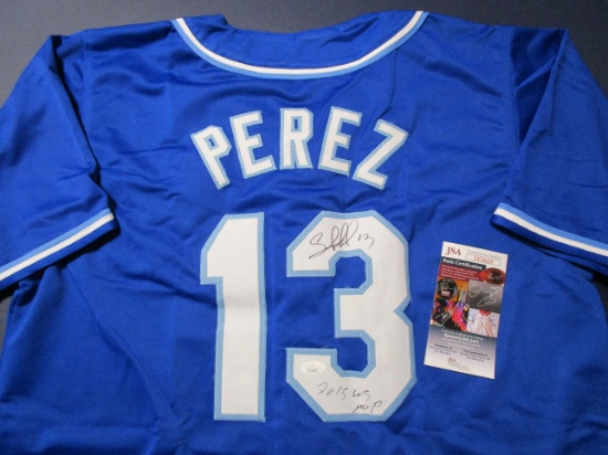 Salvador Perez of the KC Royals signed autographed baseball jersey with inscription JSA COA 629