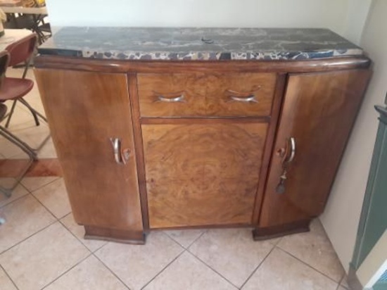 Antique Buffet with marble top has key - 48 x 40 x 15 inches